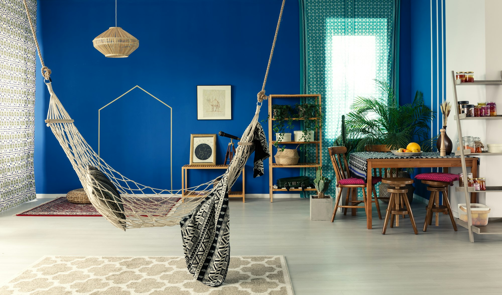 Bohemian apartment with hammock