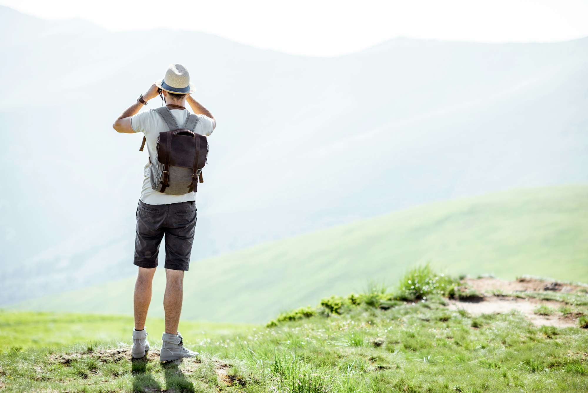 Man traveling in the mountains